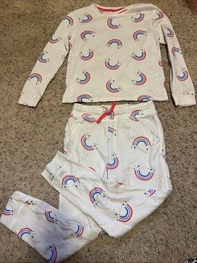 Girls White Rainbow Print Set - Long Sleeve Top & Pants Brand New